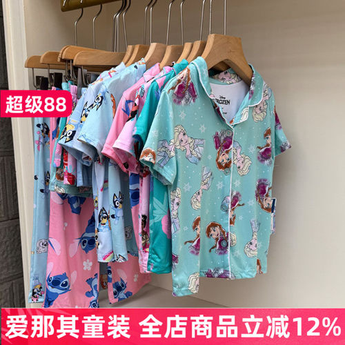 6123外贸女童短袖上衣短裤长裤家居服柔软睡衣套装单件拍！