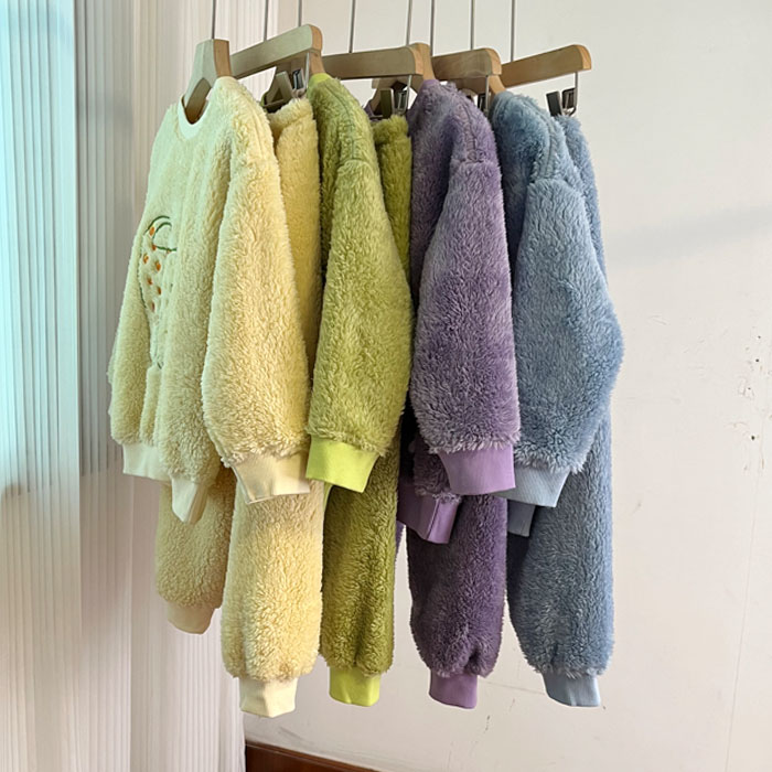 男女童长裤家居服羊羔绒保暖套装