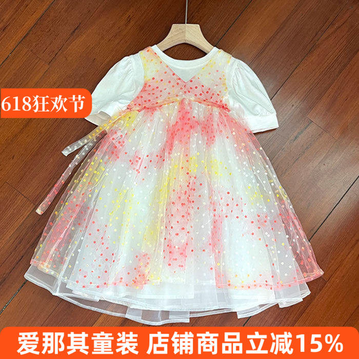 6142女童短袖连衣裙夏季纱裙公主裙两件套装110-160cm