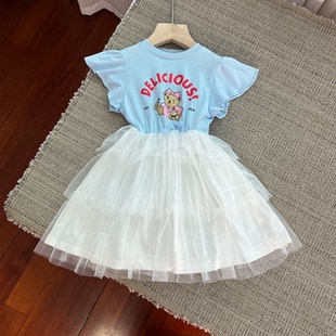 647女童短袖连衣裙夏季薄款棉内衬纱裙蛋糕裙110-150cm——偏小