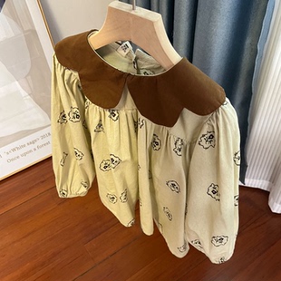 6023女童长袖衬衫春秋棉布上衣娃娃衫110-150cm