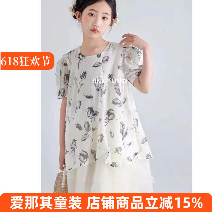 621女童短袖连衣裙夏季仿真丝人棉柔软裙子大童成人亲子140-170cm