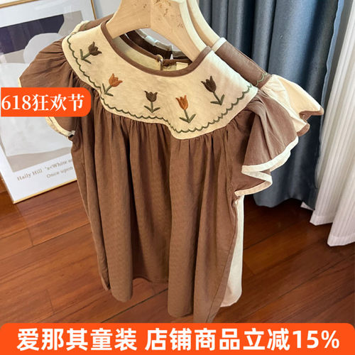 653女童短袖连衣裙夏季薄款棉麻柔软休闲裙子110-140cm
