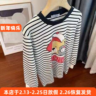 6111男女童长袖T恤衫春秋印花卡通小熊上衣中大童11-160cm