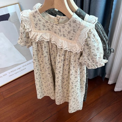 6022女童短袖连衣裙夏季薄款棉麻裙子110-150cm