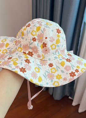 240外贸女童帽子春秋夏季大沿帽庶阳帽防晒帽棉布碎花帽 特价！