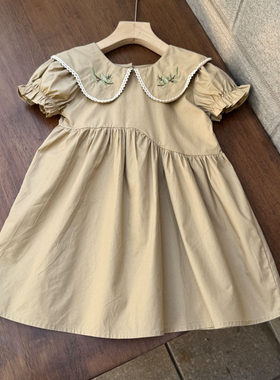6123女童短袖连衣裙夏季刺绣棉布裙子100-140cm