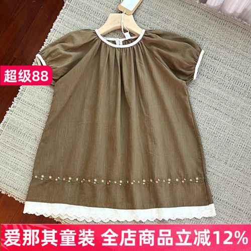 6114女童短袖连衣裙夏季薄款棉麻宽松裙子100-130cm