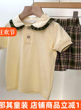 651女童短袖T恤衫半身裙二件套装学院风 100-150cm