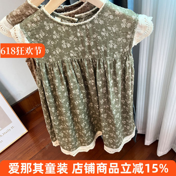 6114女童短袖连衣裙夏季薄款棉纱布裙子110-150cm