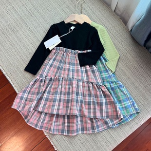 拼色格子裙110 薄款 150cm 连衣裙春秋夏季 6022女童长袖