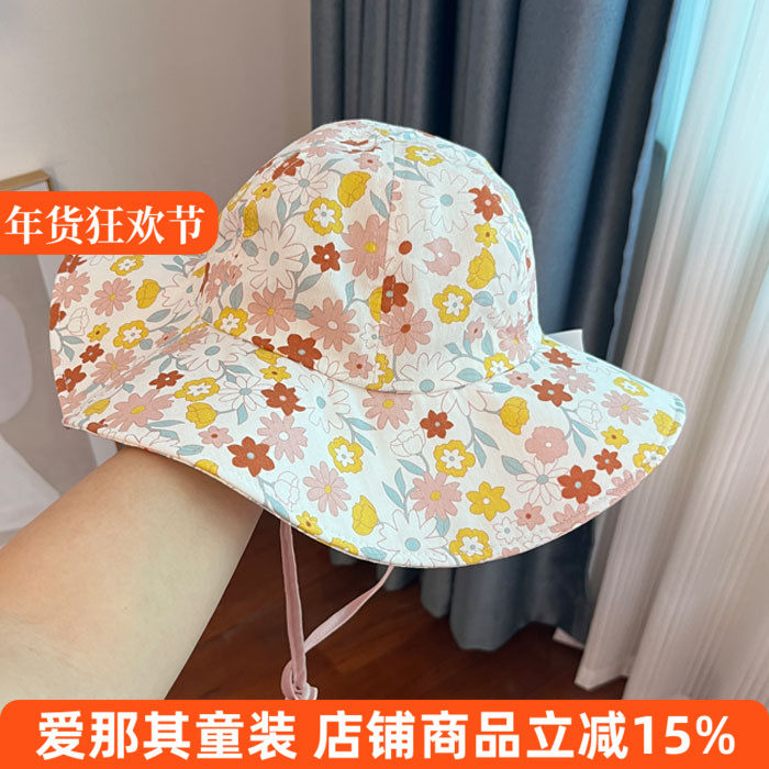 240外贸女童帽子春秋夏季大沿帽庶阳帽防晒帽棉布碎花帽 特价！