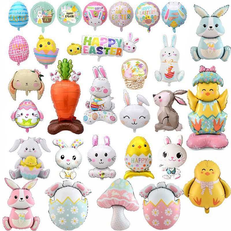 铝膜气球复活节彩蛋兔子小鸡卡通造型EASTER派对装饰布置异形气球