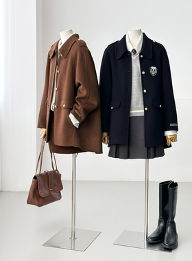 清仓特惠-山羊绒学院肩章金属扣百搭通勤手缝绵羊毛大衣外套HL152