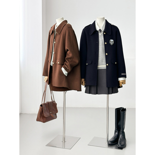 清仓特惠-山羊绒学院肩章金属扣百搭通勤手缝绵羊毛大衣外套HL152