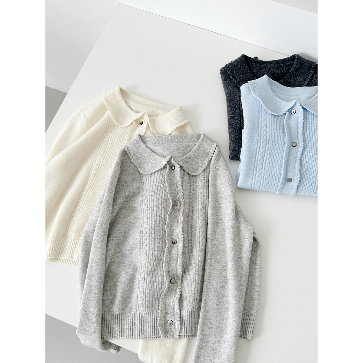 秋冬休闲减龄小个子韩系学院风娃娃领长袖针织开衫ZZ057