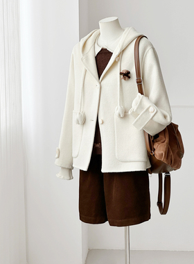 满减【奶酪甜心】冬减龄小个子学院甜美蝴蝶结羊毛大衣外套HL43-2