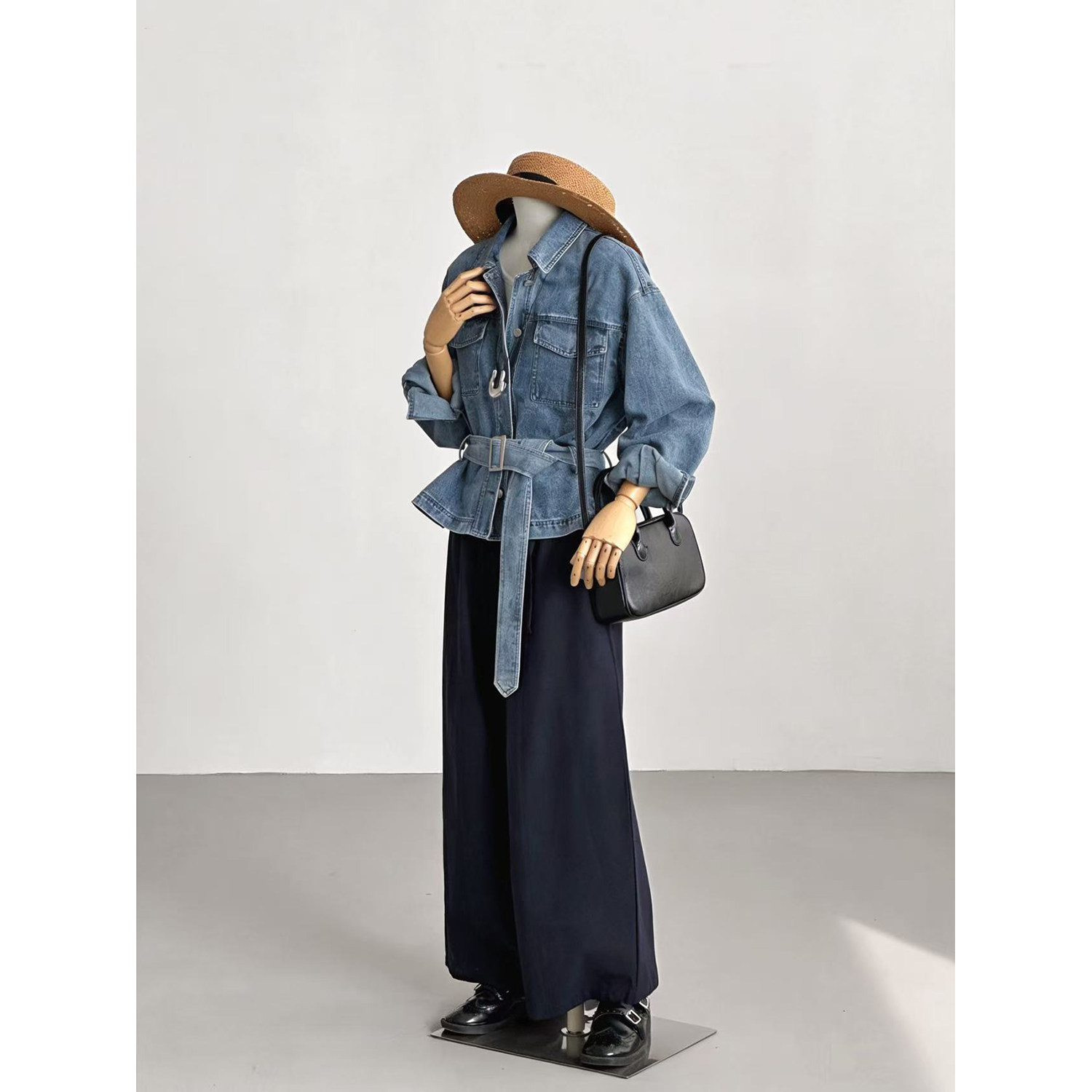 【流连旧影】复古牛仔短翻领系带显瘦休闲夹克春穿搭WT063/DQ075