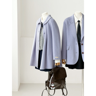 新山羊绒减龄学院风紫色翻领羊毛毛呢大衣外套ZX17 皓雪凝霜