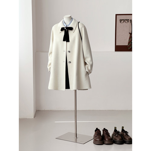 【千金城堡】小斗篷带蝴蝶结白色软糯山羊绒贵气百搭羊毛大衣ZX09