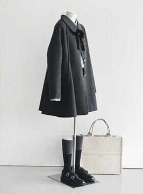 秋冬女甜美带领结千金风宽松优雅单排扣减龄毛呢羊毛大衣外套ZX09