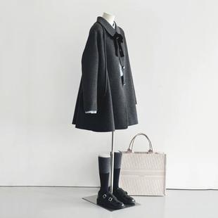 秋冬女甜美带领结千金风宽松优雅单排扣减龄毛呢羊毛大衣外套ZX09
