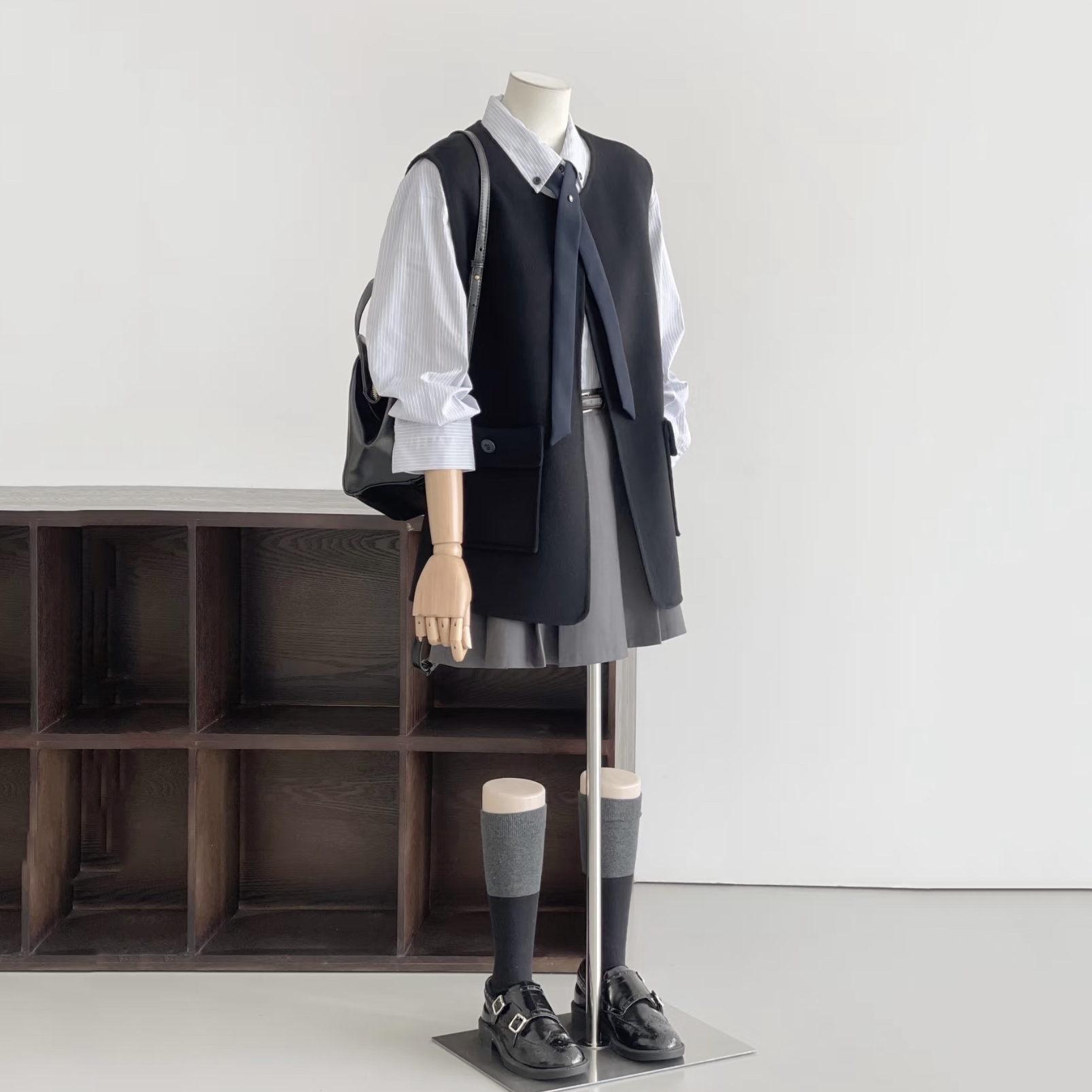 时髦洋气外搭马甲外套女秋冬港味复古羊毛圆领百搭坎肩马甲HL127