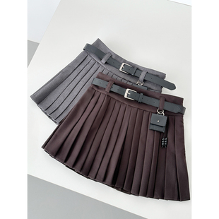 秋冬新显瘦休闲减龄小个子学院带腰带jk高腰显瘦百褶半身裙DQ063