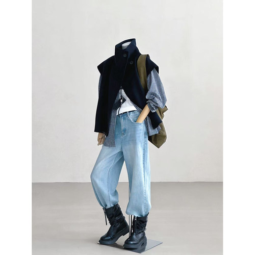 机能风翻领无袖马甲女黑色百搭轻薄背心外套HL172