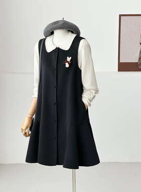 秋冬新显瘦学院风炭黑灰连衣裙女轻奢高级感背心裙羊毛呢子HL126