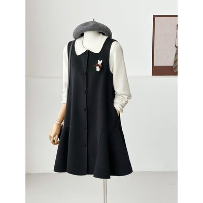 秋冬新炭灰色圆领高级感甜美气质小香风连衣裙女短款A字裙子hl126