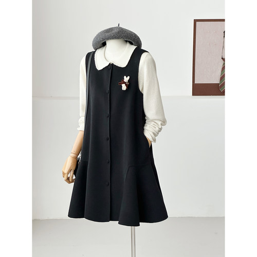 秋冬新炭灰色圆领高级感甜美气质小香风连衣裙女短款A字裙子hl126