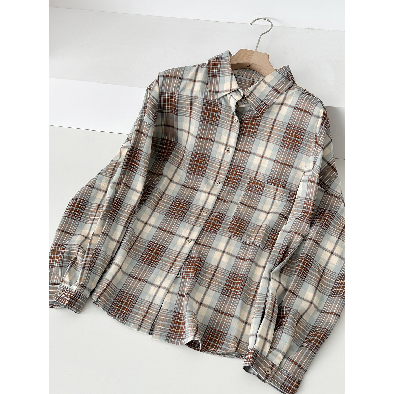 春秋新显瘦小个子休闲减龄少女学院复古格子衬衫外套女衬衣CS083