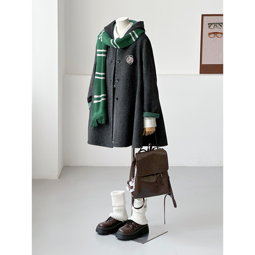 【哈利波特】魔法学院斗篷秋冬减龄桑蚕丝绵羊毛大衣外套ZX09-1