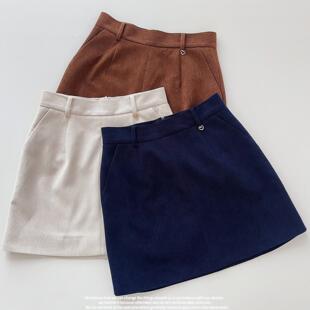 秋冬新半裙灯芯绒短裙女百搭减龄时尚 气质通勤学院美拉德藏蓝ZX08