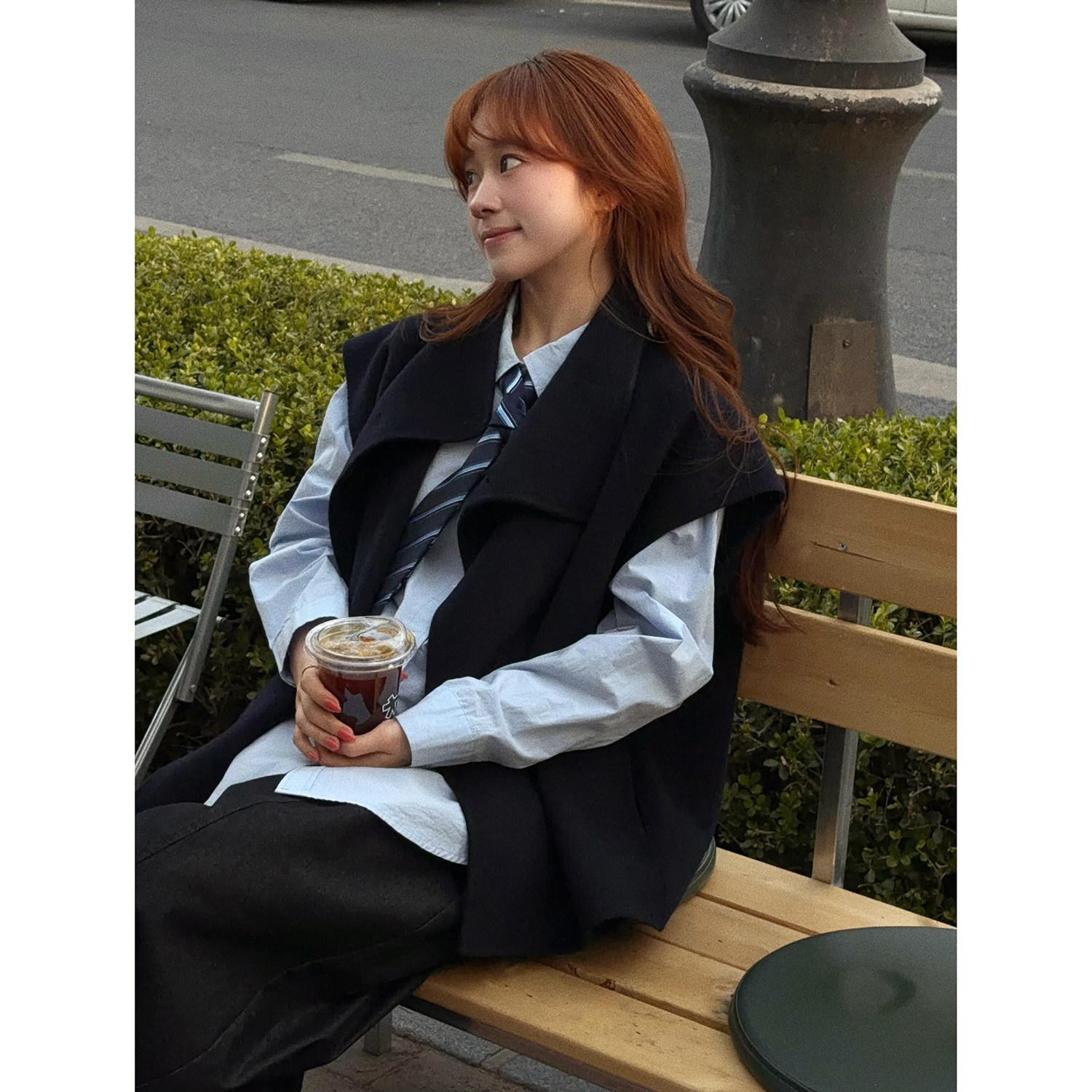 【飒飒乌蓝】机能风翻领无袖马甲女藏青色百搭轻薄背心外套HL172