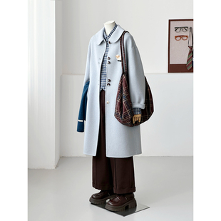 满减【风清婉月】冬减龄韩系学院百搭娃娃领绵羊毛大衣外套HL144