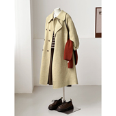 冬休闲减龄小个子韩系人字纹中长款 天丝绵羊毛大衣外套HL141