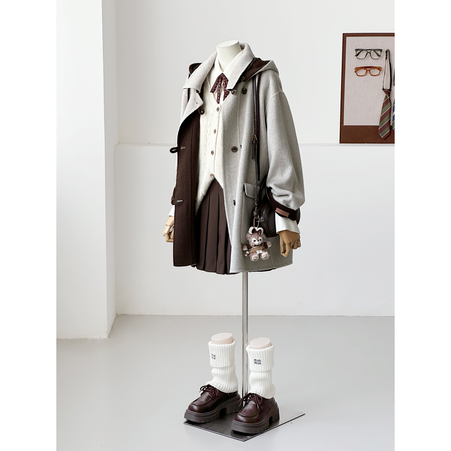 【咖啡奶盖】秋冬小个子韩系学院风连帽甜美羊毛大衣外套HL133