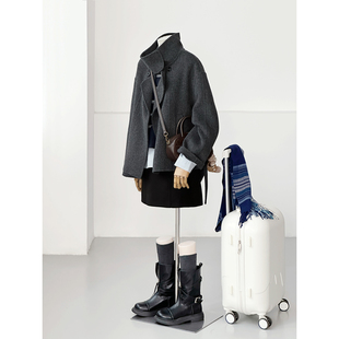 秋冬减龄韩系学院风百搭立领绵羊毛大衣外套HL157 暮云星间