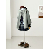 满减韩式 学院蝴蝶结系带毛呢外套女中长款 杂花绿减龄百搭大衣FS05