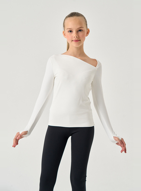 icediva花样滑冰服女童儿童斜肩长袖上衣长袖速干透气运动训练服