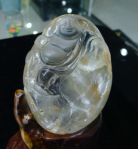 天然水晶原石雕刻大肚佛摆件