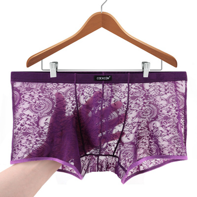 男士透明中腰U凸网纱青年平角裤