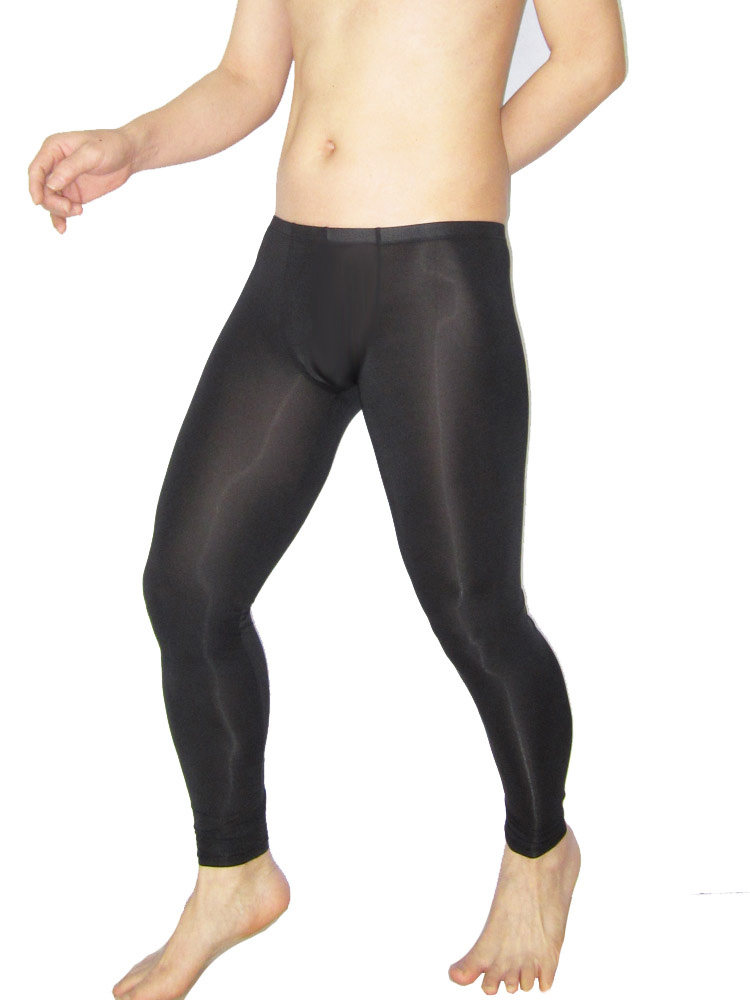 男士紧身透气长裤九分裤冰丝秋裤打底裤超薄囊袋性感丝滑美体裤