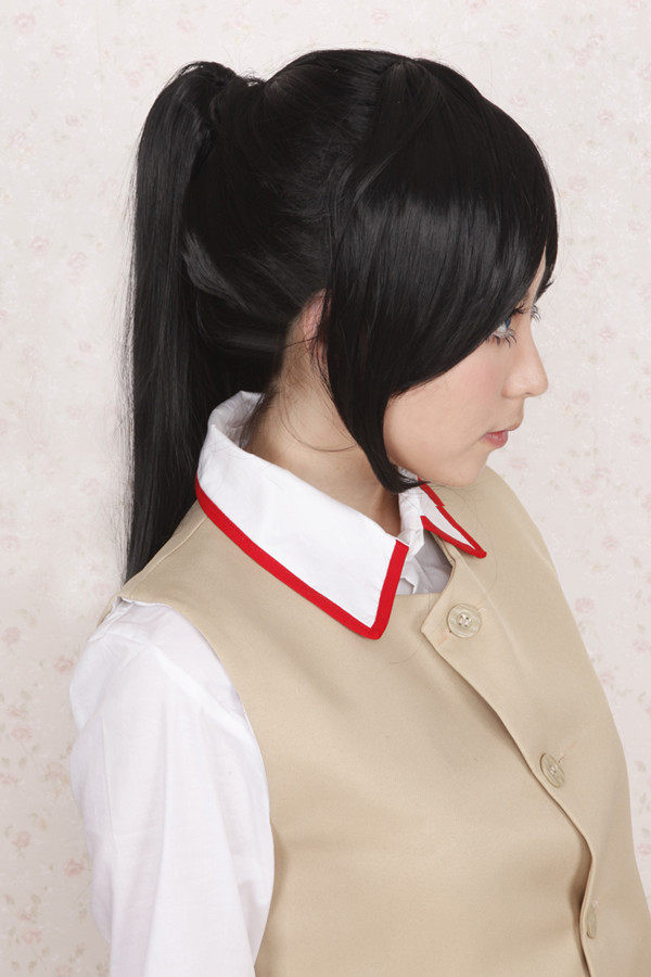 白玉堂 薄樱鬼雪村千鹤 黑色短发 长发分体单马尾假毛cosplay假发