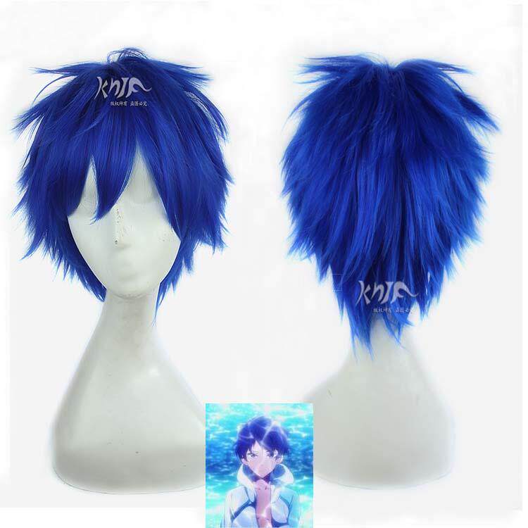 蓝色短发反翘万用少年动漫假毛cosplay假发free!男子游泳部龙崎怜