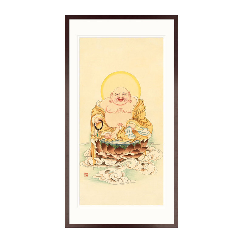 厂家工笔人物国画布袋和尚弥勒佛菩萨画像玄关书房新中式卷轴画框