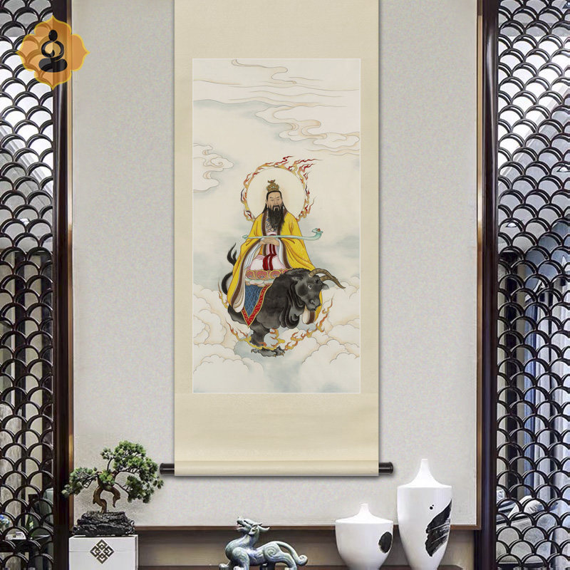 工笔神仙人物国画通天教主大罗金仙画像玄关书房中式卷轴装饰挂画