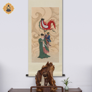 工笔神仙人物国画土地爷社神城隍画像佛堂法会供奉中式卷轴挂画框